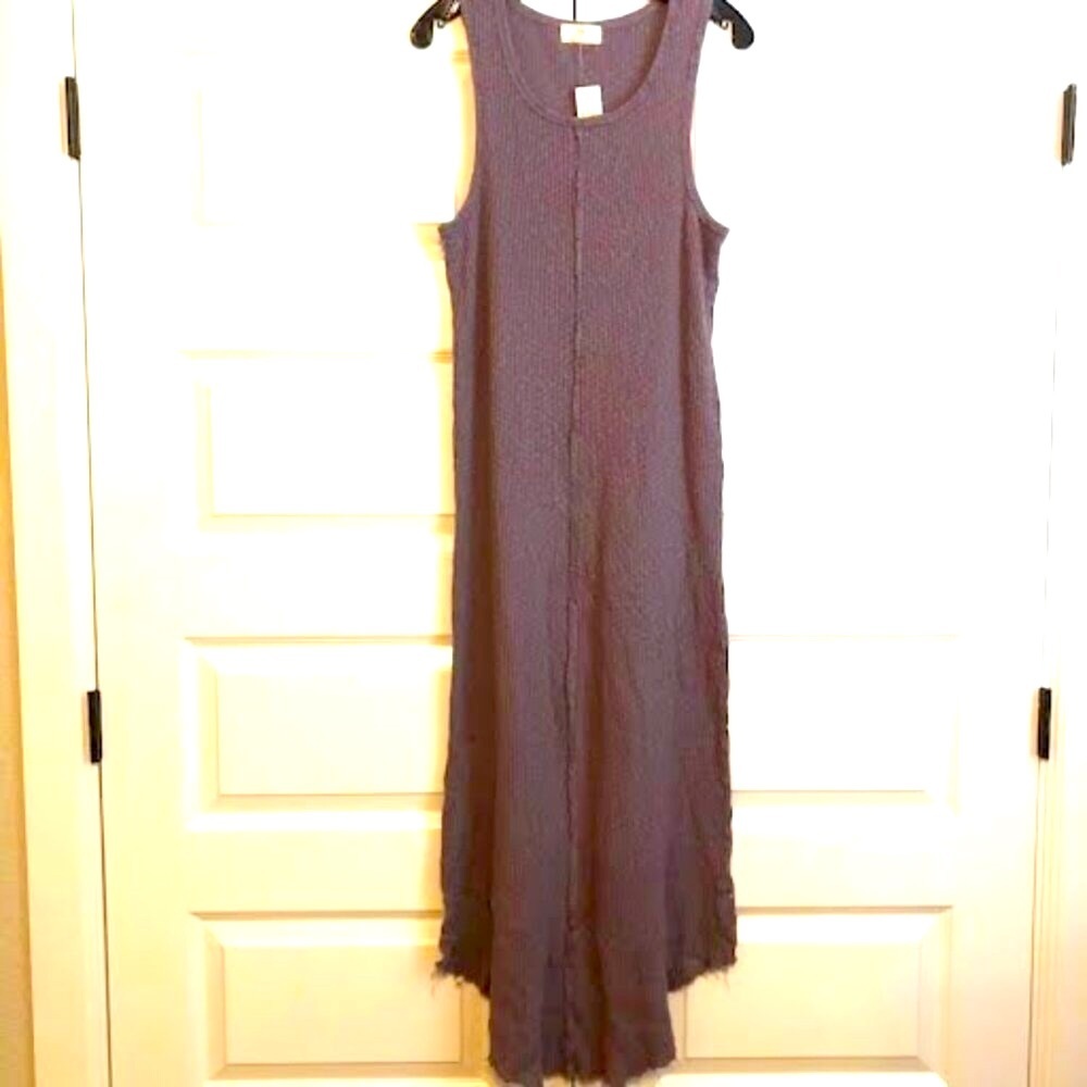 NWT Anthropologie x t.la Lia Lavender Bodycon Ribbed Raw Edges Midi Tank Dress M - Picture 2 of 6